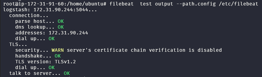 Muestra del output correcto del comando